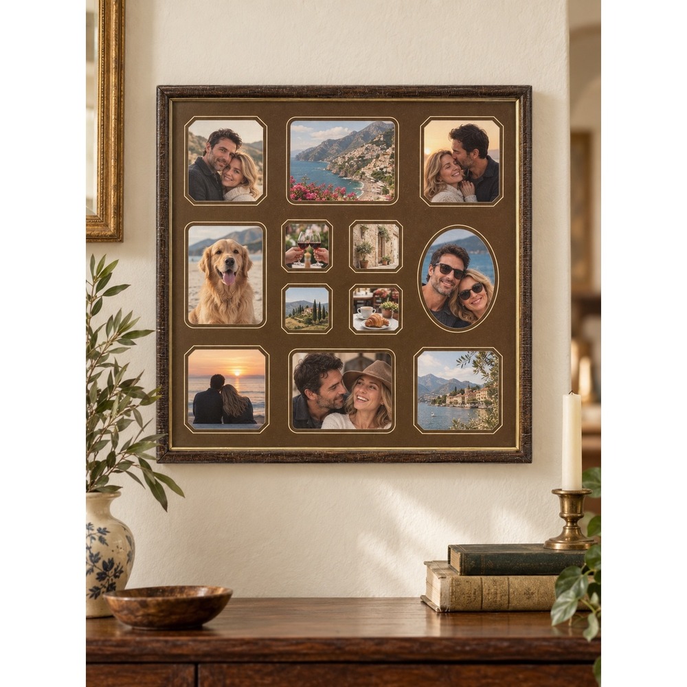 Vintage Intercraft 12 Opening Collage Frame 14x14 Brown Gold New Old Stock